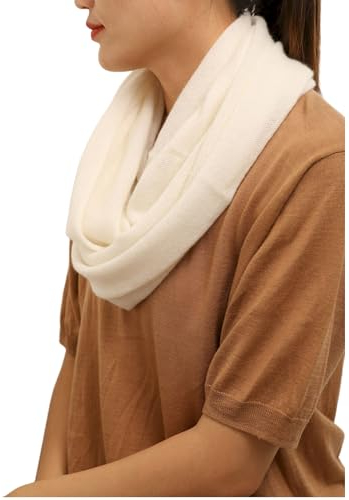 Prettystern XL 100% Kaschmir-Wolle winter Loop Schal Cashmere Kaschmir-Schal warm Damen Herren Schlauch-Schal Cremefarben Creme-Weiß