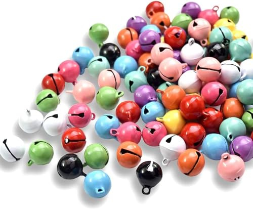 Metall Glöckchen Set, 65 Stück Bunt Kleine Glöckchen, 14mm Metall Kleine Glöckchen, Glöckchen mit Ösen für Schmuck, Weihnachten, Handwerk, Haustier, DIY, Festival Dekoration
