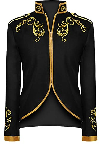 Mens Military Blazers Prince Coats Drummer Parade Punk Officer Fitted Jackets Drum Major Costume for Adults(Black,Medium)