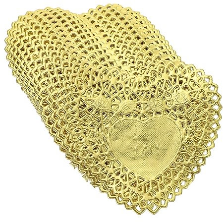 MAGICLULU 100 Blatt Liebe saugfähiges Papier Backpapiereinlagen Golddekor Hochzeitsdekoration Tischdecke runde Tischsets Herz Deckchen Mini-Valentinstag-Deckchen Quadrat Liner Lebensmittel