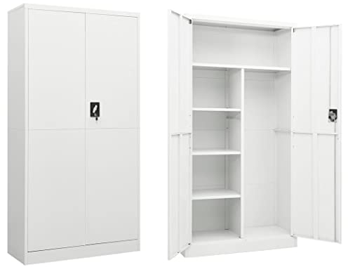 Hommdiy Lagerschrank, Metallschrank, Spind, Stahlschrank, Lagerschrank, Kleiderschrank, Aktenschrank, 90 x 40 x 180 cm,Weiß