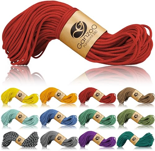 Ganzoo Paracord 350 Schnur rot 2,5 mm Typ 1, 30 m Kernmantelseil mit Nylon/Polyester Mantel und 100% Nylon Kern, für Outdoor Camping, Zelt abspannen, Survival Setups, Takelung, Hundeleinen knüpfen