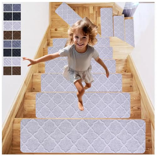 Anti-Rutsch Treppenstufen Matten Antirutschmatte, Waschbar Stufenmatten Innen, 76 x 20,3 cm Stufenmatten Ohne Kleben für Kinder Ältere Haustiere,C-15Pcs