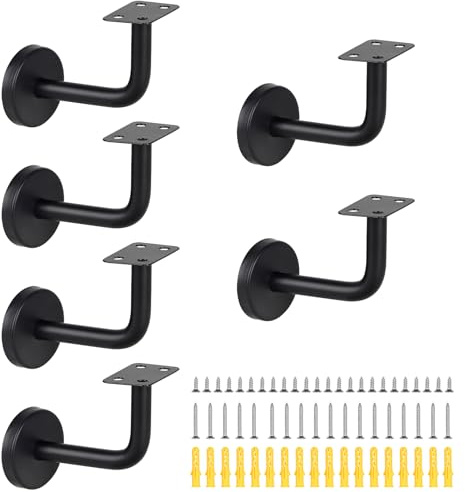 SUPAWAY Handlaufhalter Handlaufstütze Edelstahl Handlaufträger Geländer-Halterung Handlaufhalterungen Handlauf Wandhalter für Treppengeländer, Korridor, Holz Geländer, Bannister (Flat-Schwarz-6Pcs)