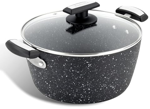 Scoville Xtra 24cm Stock Pot with Lid, Deep Non-Stick Cooking Pot, NEVERSTICK Coated, 3.5L, Cool-Touch Handles, Suitable for All Hobs, PFOA Free, Dishwasher Safe, Aluminium, Black [Amazon Exclusive]