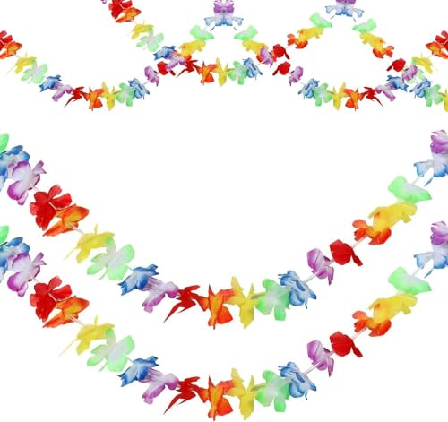 iwiio 4 Pack Hawaiian Garlands - 10ft Tropical Flower Lei Luau Decorations for Indoor Outdoor, Hawaiian Bunting for Beach Tiki Luau Party Hanging Dec