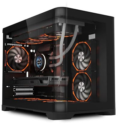 iONZ Flow - PC Gaming Case, Tempered Glass - Mini Tower, Dual Dynamic Compact, mATX | Front I/O Type-C. Includes 3 PWM ARGB Fans - Black