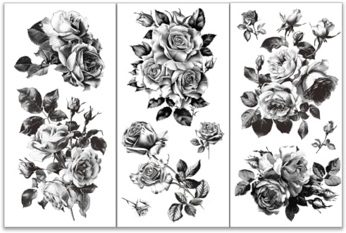 OLYCRAFT 3 Stück/Set Schwarze Und Weiße Rosen Abziehbilder Zum Aufreiben Für Möbel Und Kunsthandwerk 15x30cm Große Skizzen Rosen Dekor Transferaufkleber Florale Abziehbilder Zum Aufreiben