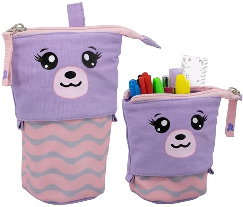 Teleskopisches 2‑in‑1 Schulmäppchen & Stiftehalter – süßes Bären-Design für Mädchen – leeres Federmäppchen 18×13×6 cm für Schule & Freizeit – robust & leicht – Julian Ross
