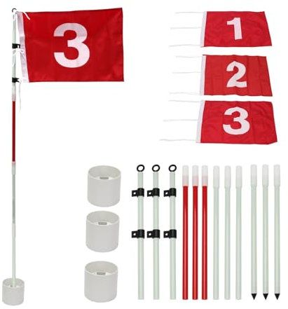 KVMORZE Golf Flagstick 6ft, Nylon Pin Flag ABS Hole Cup Set, Portable 5 Section Design Numbered Flags for Driving Range Backyard, Putting Green Flags for Golf Practice (Common, 123, Pack)