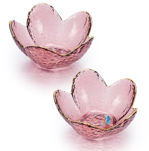 NBEADS 2 Pz Vassoio per Gioielli In Cristallo, Vassoio per Gioielli con Fiori di Ciliegio Piatto Porta Anelli In Cristallo per Gioielli, Anelli, Orecchini, Collane, Chiavi, Marrone Rosato, 9×9×4cm