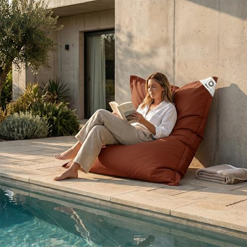 Housse pour Pouf Géant XXL 180x140cm - Intérieur et Extérieur - Déhoussable - AntiUV - Terracotta - Déco Arts