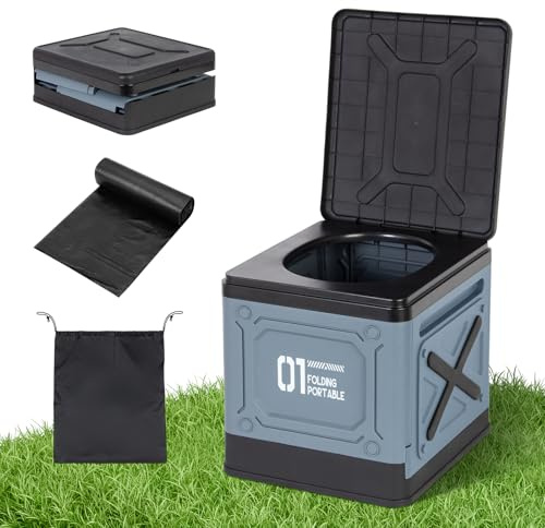 Leogreen WC Portable Pliable pour Camping, avec 12 Sac de Rangement Bleu