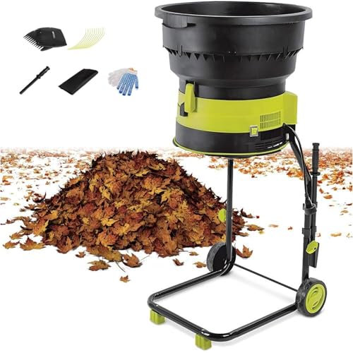 Broyeur de feuilles électrique, broyeur de compost, broyeur de feuilles de 2500 W, petit broyeur de feuilles de jardin avec gants et roues, taille de particule de broyage réglable, broyeur électrique(