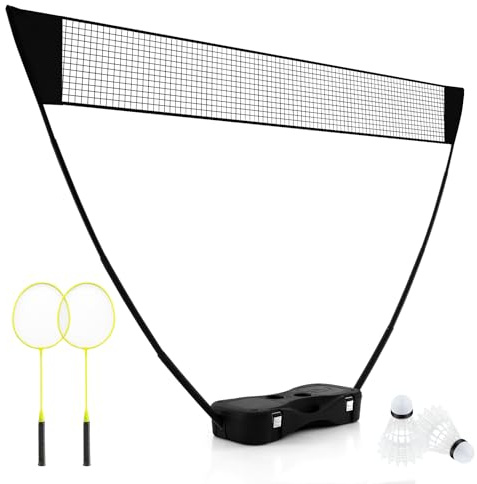 COSTWAY Set di Badminton con Rete, Racchette, 2 Volani e Scatola di Conservazione, Set di Badminton Portatile per 2 Giocatori da Esterno per Bambini, Ragazzi e Adulti (Nero)