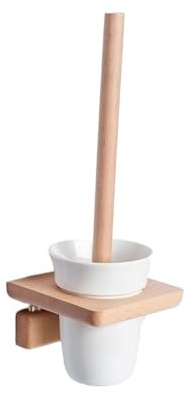 Escobilla WC Juego de portaescobilla de Madera montado en la Pared con Cabezal de Cepillo Redondo de plástico, escobilla de baño for Suelo de Lavabo Escobillas de Baño