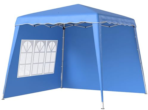 Outsunny Tonnelle pliante pop-up 3 x 3 m Pavillon de jardin avec 2 parois latérales hauteur réglable et sac de transport Protection UV50+ imperméable pour camping, fêtes, extérieur, bleu