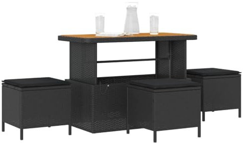 vidaXL 4-delat trädgårdsmöbelset med kuddar Svart Poly Rattan Akacia