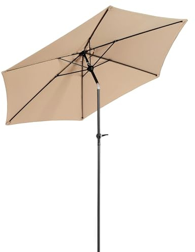 Taoplay Sonnenschirm 250 cm – Höhenverstellbar, Kippbar, UV-Schutz, Rund – Garten Parasol für Balkon, Terrasse, Patio, Balkon Sonnenschirm mit Kurbel und Fuß (No Ständer), khaki