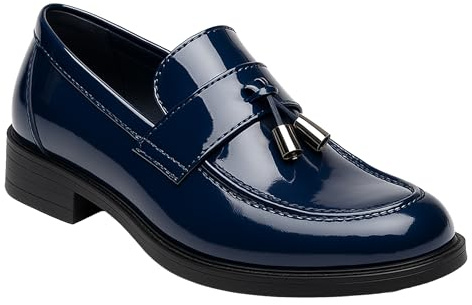 SIRRI Pojkar Slip-On Tofs Loafer Skor Patent & Matt Prom Smarta Formella Skor, marinblå, 37 EU