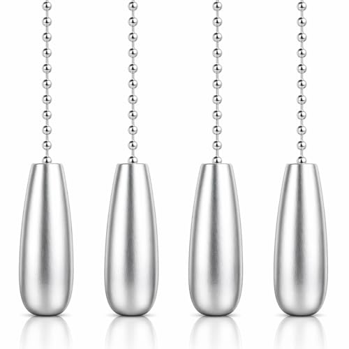 Hawpasy 4PCS Bathroom Light Pull Cord Handle Teardrop Chrome Pull String Light Weight Handle, Modern Bathroom Replacement for Toilet, Shower, Ceiling Fan or Blind, Bathrooms ON/Off Chain Ornament