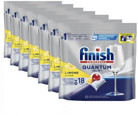 Finish Tabs Quantum, Detersivo per Lavastoviglie in Pastiglie, Limone, 126 Tabs, 7 Confezioni da 18 Capsule, Senza Fosfati