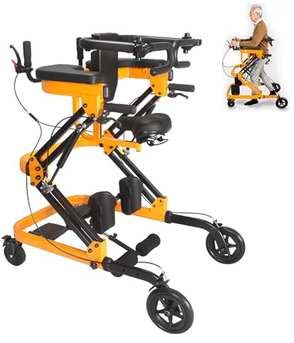 Rollator mit Sitz – Schnellklappbar, höhen- & breitenverstellbar – Leichte Gehhilfe mit verriegelbaren Rädern & gepolsterter Rückenlehne – Für Erwachsene & Senioren, Indoor & Outdoor yellow