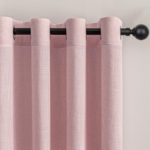 Vorhänge Gardinen Rosa mit Ösen 240 Lang-Vorhang Leinen für Kinderzimmer Mädchen Babyzimmer Wohnzimmer Modern Schlafzimmer Gardine Halbtransparent Boho Scheibengardinen Vorhangschals 2er set
