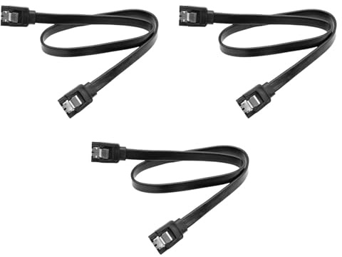 Brilovent 3 Pack SATA Cable III 6Gbps - High Speed Data Transfer for HDD, SSD, CD Drives - Secure Latch, Backwards Compatible, 19.6 Inch, Black
