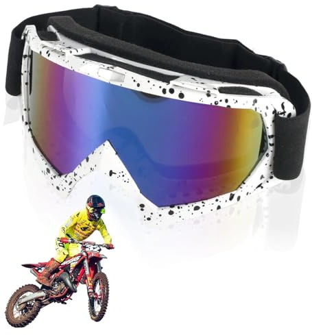 Dwitkul Lunette Moto Cross,Masque Motocross de Sécurité Réglables,Lunettes de Ski anti-UV pour Motocross, Ski, Quad, VTT - Hommes et Femmes.(Blanc)