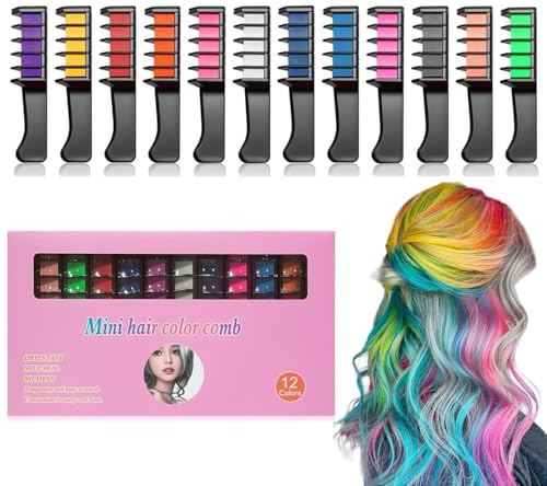 Haarkreide für Mädchen Deluxe Set 2026,Temporäre Haarfarbe Kreide Kamm, Haarkreide für Mädchen Set, Abwaschbar und Sicher,Kinderschminke Fasching&Schminke Karneval,Faschingsschminke Kinder (12 Colors)