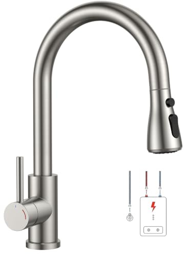 FORIOUS Grifo Cocina Extraíble Baja Presión, 2 Modos de Agua, Grifo Cocina Fregadero con 3 Conexiones para Calentador o Bajo Fregadero, Giro 360°, Acero Inoxidable, Palanca