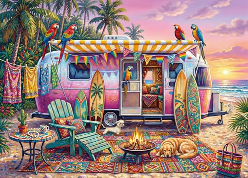 Puzzles 500 Pieces for Adults -Coastal RVs | jigsaw puzzles for adults 500 Piece Puzzle Classic Educational Games Beautiful Decoration Puzzle for Women and Men