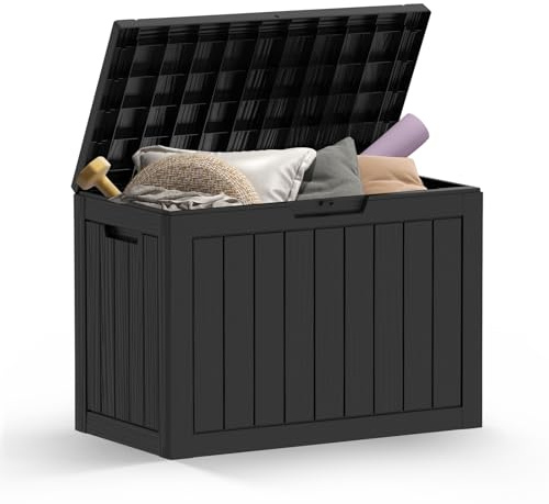 Fern & Field® 170L Outdoor Garden Storage Deck Box – Waterproof, Weather-Resistant Storage Chest for Cushions, Garden Tools & Toys (Anthracite Black)