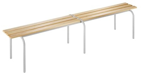 FRANKEL kaiserkraft | Banc pour vestiaires empilable | Lattes en Bois Massif Verni incolore | Longueur 2000 mm | piétement Gris Clair