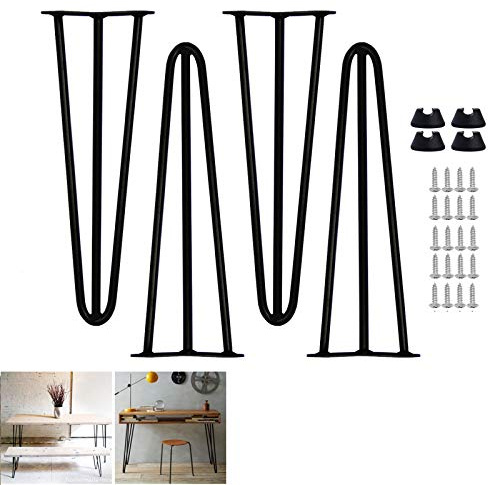 4 x Hairpin Legs 40cm 16 inch Black 3 Rod Bench Leg Metal Heavy Duty Industrial Style 10mm Sturdy Construction for DIY Works