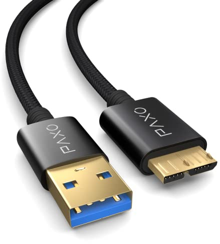 PAXO 1m Nylon Micro USB 3.1 (3.0) Festplattenkabel, 5Gbit/s, HDD Kabel, Datenkabel, Ladekabel Schwarz, A Stecker Auf Micro B Stecker