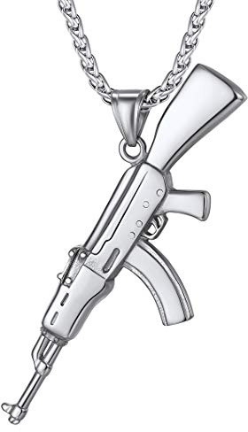 Richsteel Gewehr Kette Armee AK47 Kette mit Handgranate/UZI/Patrone Anhänger herren Kette Hip pop Schmuck mit Geschenkebox für Kinder und Jugendlichen