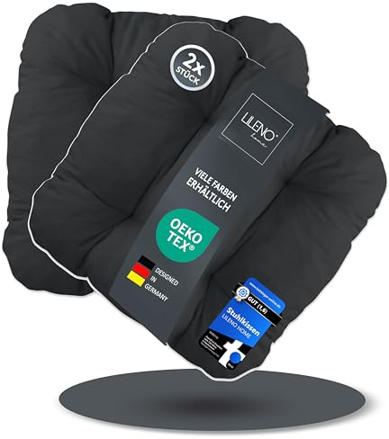 LILENO HOME 2er Set Stuhlkissen Schwarz (38x38x8 cm) - Sitzkissen für Gartenstuhl, Küche oder Esszimmerstuhl - Bequeme UV-beständige Indoor u. Outdoor Stuhlauflage als Stuhl Kissen