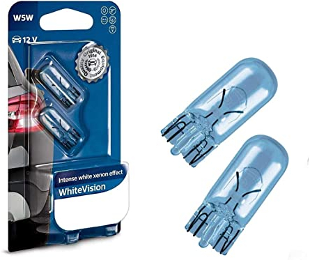 2x Philips White Vision W5W 12V 12961NBVB2 Xenon Effekt 4500K High Tech Ersatz Halogen Birne für Standlicht Positionslicht Bremslicht Hecklicht Innenlicht Leselicht Blinker seitlich E-geprüft