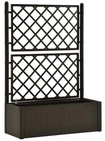 vidaXL Garten Hochbeet mit Spalier Selbstbewässerungssystem Rattan-Design Gartenspalier Blumenkübel Pflanzkasten Rankgitter Rankhilfe Mokka