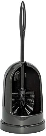 WENKO WC-Garnitur Standard Schwarz, clevere WC-Bürste mit hygienischem Bürstenkopf für zuverlässige Reinigung, Bürstenhalter aus robustem Kunststoff, Ø 14 x 40 cm