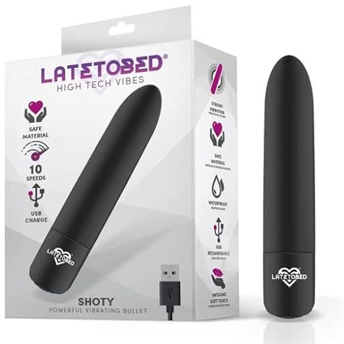 Latetobed Balas y Huevos Vibradores Marca Shoty Bala Vibradora USB 10 Velocidades Potente Motor Negro