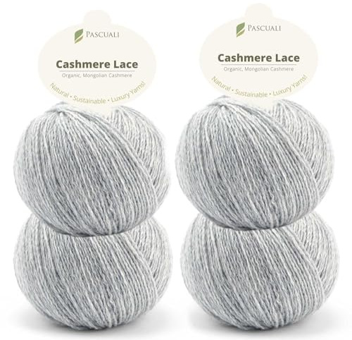 PASCUALI | Bio Cashmere Lace. Strickwolle aus 100% Kaschmirwolle Wolle zum Stricken und Häkeln, SET: 4 Knäuel - 100g - Farbe: Feder 06