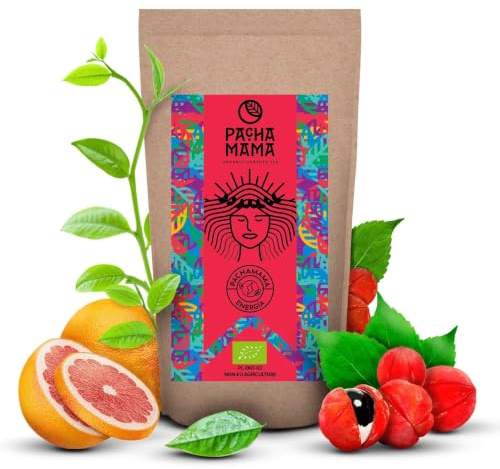 Pachamama Guayusa Tee Bio Energia Guarana Mild Hoher Koffein Fokus 250g | Natürliches Koffein, L-Theanin, aus Ecuador, Sanfte Mate Tee Alternative, Für Konzentration und Wachheit, Luftgetrocknet