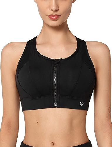 Yvette Starker Halt Sport BH Vorderverschluss Mesh Rücken,Schwarz,XL
