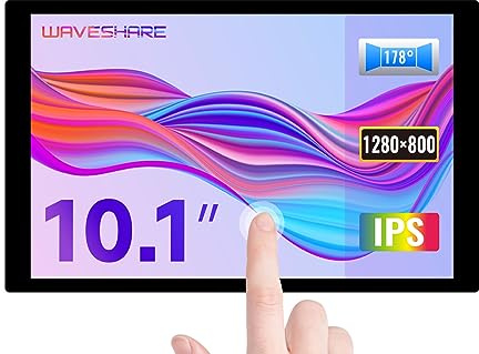 Waveshare 10.1inch Control Panel,Compatible with Raspberry Pi 5 Pi 4B/3B+/Zero 2W/Jetson Nano/Mini PC Capacitive Touch Display Optical Bonding Toughened Glass Panel 1280×800 IPS HDMI Interface