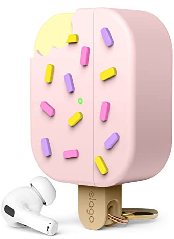 elago Cover Gelato Ice Cream per AirPods Pro 2 | Moschettone Incluso, Supporta Ricarica Wireless, Protezione Completa (Fragola)