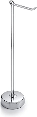 Kiamami Valentina - Piantana portarotolo Carta igienica Con Rotolo di Riserva | Linee Essenziali in Metallo Cromato | Altezza 61cm, Braccio 23cm e Basamento 14.2cm