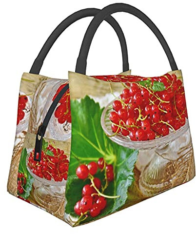 IUBBKI Rot Rote Johannisbeere Obstgarten Johannisbeere Beeren Strauch Lunchtasche Picknicktasche Kleinigkeiten Tasche Einkaufstasche Tragbare Isoliertasche Küche Familie
